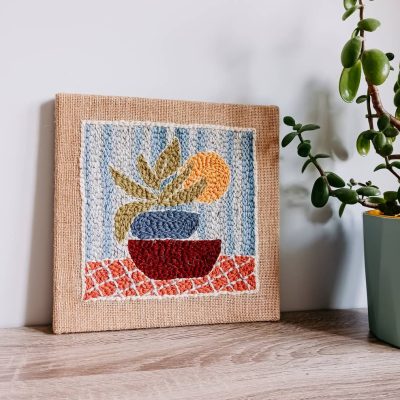 Obrazek tekstylny punch needle "Miseczki"