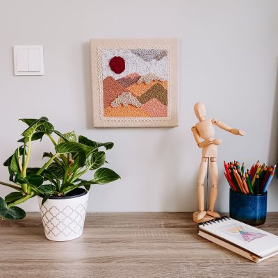 Obraz punch needle "Czerwone słońce"