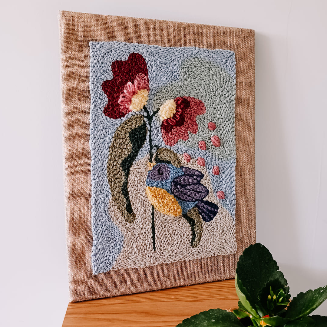 Obraz punch needle "Pastelowy ptaszek"