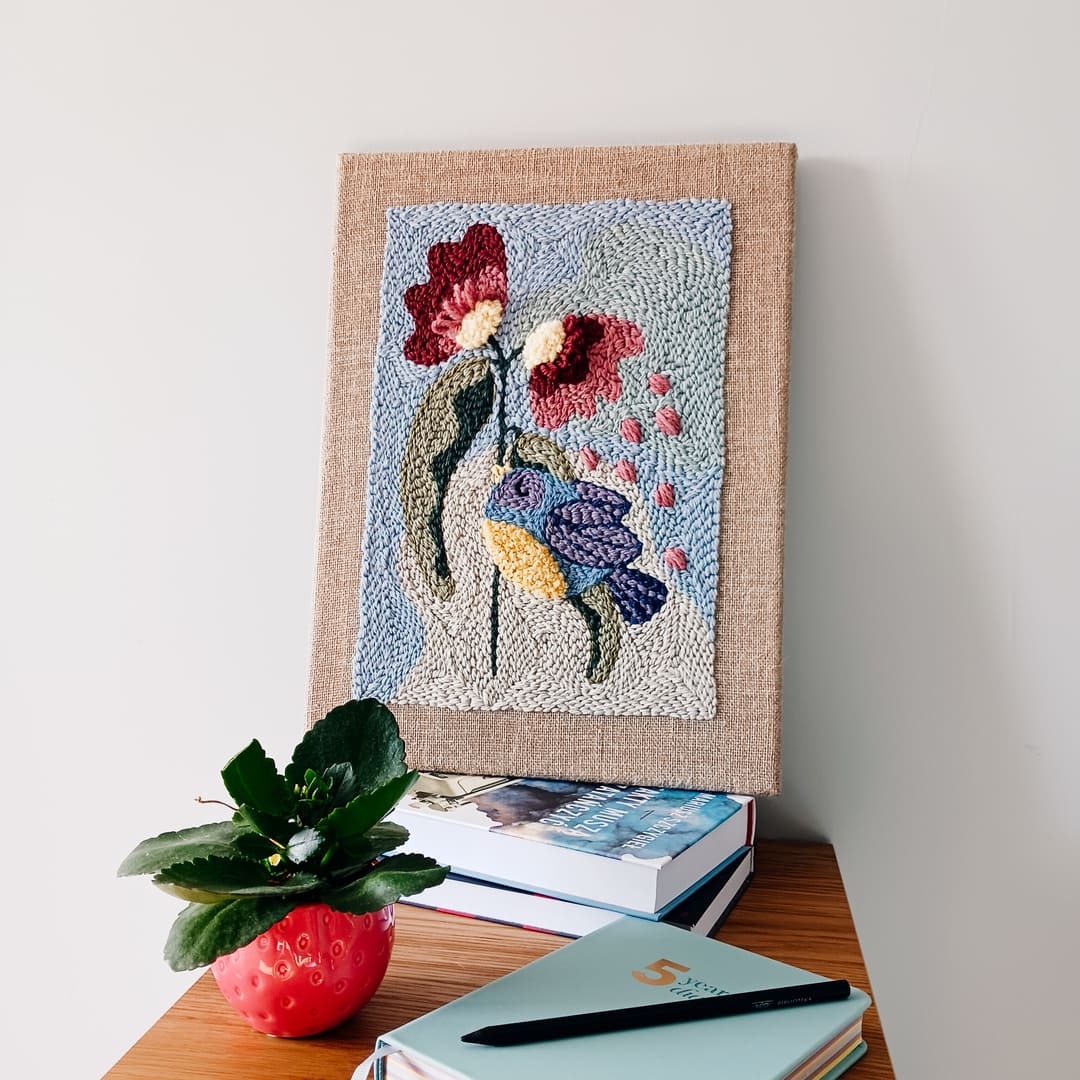 Obraz punch needle "Pastelowy ptaszek" - obrazek 2