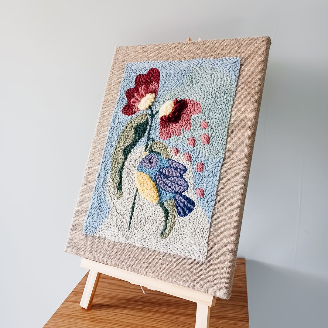 Obraz punch needle "Pastelowy ptaszek" - obrazek 3