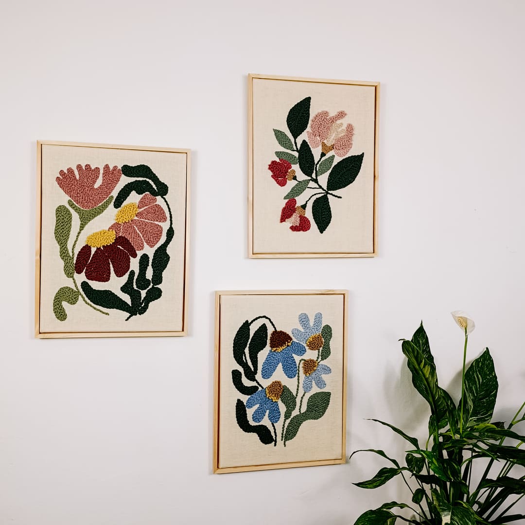 Boho Bloom – trzy haftowane obrazy. Tryptyk - obrazek 2